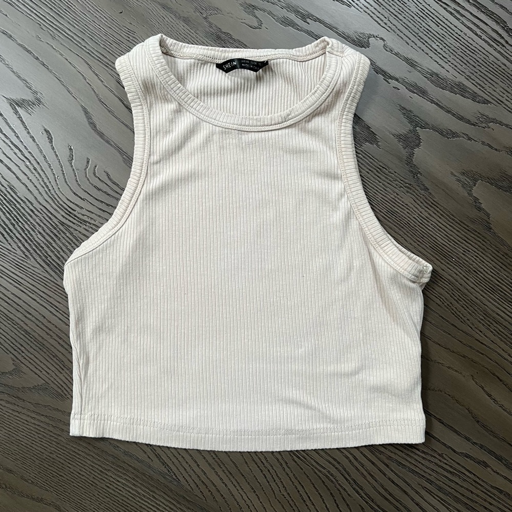 Shein Off White Ribbed Tank